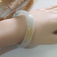Translucent Icy Yellow and Bluish Green Jadeite “Art-De-Squarera” Bangle (JAC003033) 7