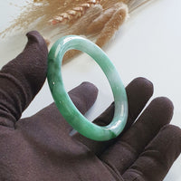 Translucent Brilliant Flower Green “Scenery” Jadeite Princess Round Bangle (JAC003067) 7