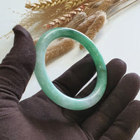 Translucent Brilliant Flower Green “Scenery” Jadeite Princess Round Bangle (JAC003067) 8