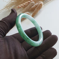Translucent Brilliant Flower Green “Scenery” Jadeite Princess Round Bangle (JAC003067) 9