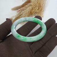 Translucent Brilliant Apple Green Jadeite Princess Round "Scenery" Bangle (JAC003074) 3