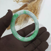 Translucent Brilliant Apple Green Jadeite Princess Round "Scenery" Bangle (JAC003074) 6