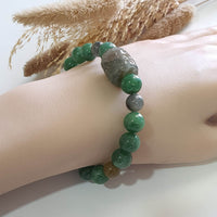 Translucent Icy Yellowish Black & Green Jadeite “Ruyi & Hulu” Beads Barrel Bracelet (JAC003276) 10