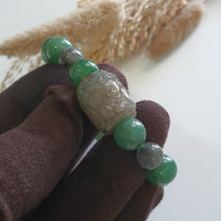 Translucent Icy Yellowish Black & Green Jadeite “Ruyi & Hulu” Beads Barrel Bracelet (JAC003276) 5