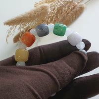 Translucent Icy with “The Five Elements” Jadeite Beads Barrel Bracelet (JAC003361) 6