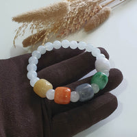 Translucent Icy with “The Five Elements” Jadeite Beads Barrel Bracelet (JAC003361) 5
