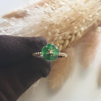 Highly Translucent Icy Deep Green Jadeite “Flower Blossom” Ring (JAD000639) 1