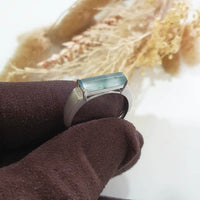 Highly Translucent Icy Light Blue Jadeite "Sugar Loaf" Men’s Ring (JAD000731) 2