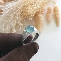 Highly Translucent Icy Light Blue Jadeite "Blue Moon" Diamond Ring (JAD000737) 3