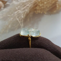 Highly Translucent Icy Jadeite "Golden Icy Rabbit" Ring / Pendant (JAD000828) 2