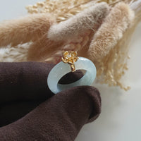 Highly Translucent Icy Light Green Jadeite "Icy Cherry Blossom" Ring (JAD000897) 2