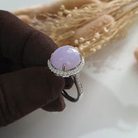 Good Translucency Icy Brilliant Lavender Jadeite “Cabochon” Ring (JAD001022) 2