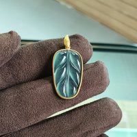 Highly Translucent Icy Bluish Green Jadeite “Auspicious Leaf” Pendant (JAB006903) 8