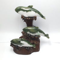 Translucent Green and White Jadeite "Dolphins Family" Ornament (JAM000252) 1