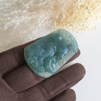 Highly Translucent Icy Bluish Green Jadeite "Husky of Wealth" Pendant (JAM000390) 4