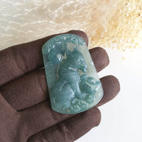 Highly Translucent Icy Bluish Green Jadeite "Husky of Wealth" Pendant (JAM000390) 6
