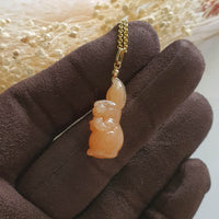 Translucent Brilliant Light Orange Jadeite "Rabbit of Wealth" Pendant (JAM000412) 3