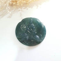Highly Translucent Icy Bluish Green with Green Jadeite "Samantabhadra” Pendant (JAM000461) 6