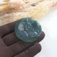 Highly Translucent Icy Bluish Green with Green Jadeite "Samantabhadra” Pendant (JAM000461) 5