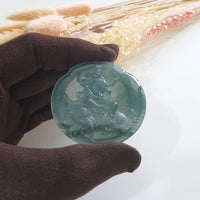 Highly Translucent Icy Bluish Green with Green Jadeite "Samantabhadra” Pendant (JAM000461) 3
