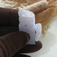 A Pair of Translucent Icy Lavender with Green Jadeite "Celestial Guardians" Seal/Stamp Ornament (JAM000683) 9