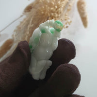 Translucent Apple Green on Snow "Auspicious Goat with Ruyi" Pendant (JAM000750) 9