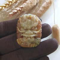 Translucent Icy Honey Orange and Green Jadeite "Majestic Dragon” Pendant (JAM000760) 2