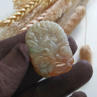 Translucent Icy Honey Orange and Green Jadeite "Majestic Dragon” Pendant (JAM000760) 5