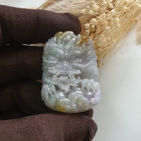 Translucent Icy Tri-Colours Jadeite "Golden Horns Majestic Dragon” Pendant (JAM000761) 7