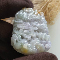 Translucent Icy Tri-Colours Jadeite "Golden Horns Majestic Dragon” Pendant (JAM000761) 4
