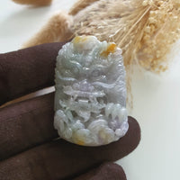 Translucent Icy Tri-Colours Jadeite "Golden Horns Majestic Dragon” Pendant (JAM000761) 2