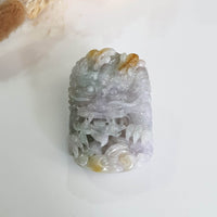 Translucent Icy Tri-Colours Jadeite "Golden Horns Majestic Dragon” Pendant (JAM000761) 1