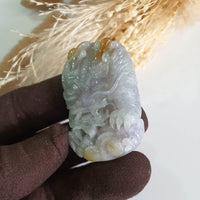 Translucent Icy Tri-Colours Jadeite "Golden Horns Majestic Dragon” Pendant (JAM000761) 5