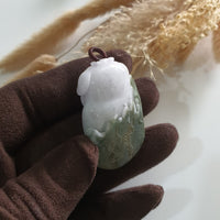 Translucent White and Green Jadeite "Smiley Piglet on Giant Cabbage" (JAM000840) 6
