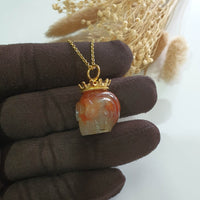 Translucent Icy Orange Red Jadeite "Memento Mori" Pendant (SJB002921) 3