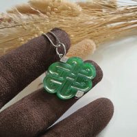 Good Translucency Icy Brilliant Green Jadeite “Eternity Knot” Pendant (SJB003584) 2