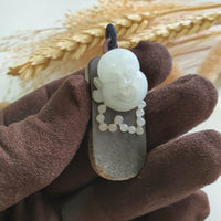 Translucent White Nephrite Monolith “Laughing Buddha” Pendant (SNJ000312) 1