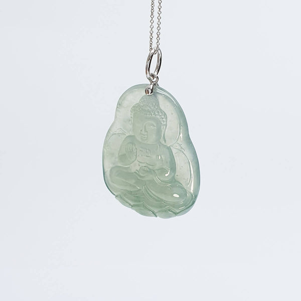 Highly Translucent Bluish Green Jadeite "Amitabha Buddha" Pendant 1
