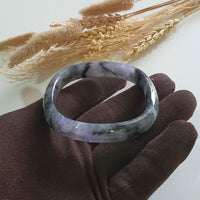 [Unique] Translucent Icy Black with Brilliant Lavender “Art-De-Squarera” Jadeite Bangle (JAC003256) 6