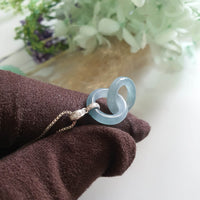 Highly Translucent Icy Bluish Jadeite "Infinity Interlocking" Pendant (JAB007409)