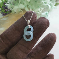 Highly Translucent Icy Bluish Jadeite "Infinity Interlocking" Pendant (JAB007409)
