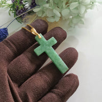 Translucent Green Jadeite "Snowflakes Cross" Pendant (JAB007706)