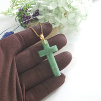 Translucent Green Jadeite "Snowflakes Cross" Pendant (JAB007706)