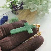 Translucent Green Jadeite "Snowflakes Cross" Pendant (JAB007706)