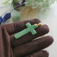 Translucent Green Jadeite "Snowflakes Cross" Pendant (JAB007706)