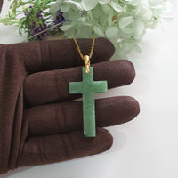 Translucent Green Jadeite "Snowflakes Cross" Pendant (JAB007706)