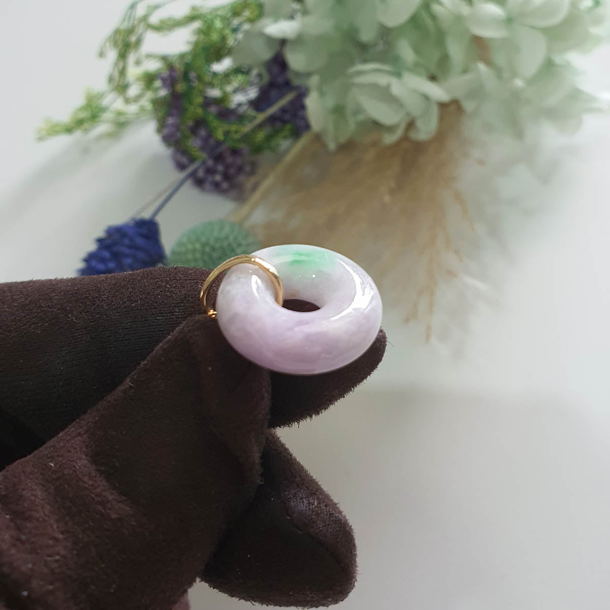 Translucent Lilac with Apple Green Jadeite Donut Pendant (JAB008082 ...