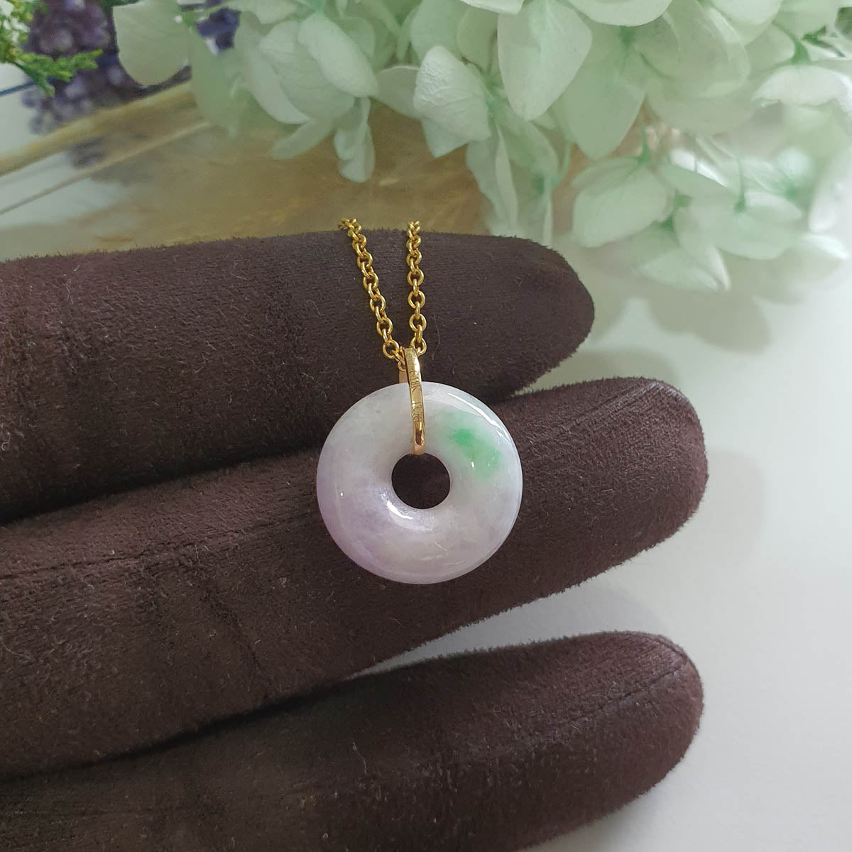 Translucent Lilac with Apple Green Jadeite Donut Pendant (JAB008082)