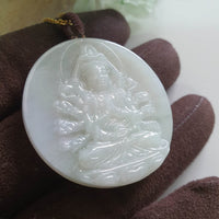 Translucent Icy Light Green Jadeite "1000 Arms Avalokiteshvara" Pendant (JAB008223)