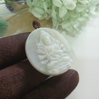 Translucent Icy Light Green Jadeite "1000 Arms Avalokiteshvara" Pendant (JAB008223)